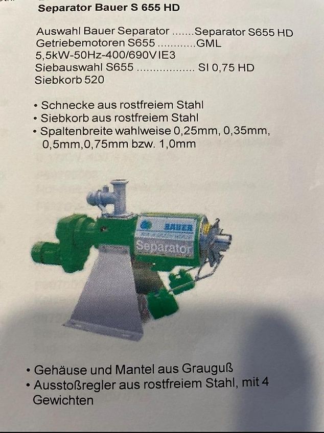 Bauer Separator S655 HD NEU mit Pumpe und Schneidwerk