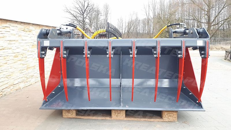 KREATEC Schaufel mit Niederhalter/ Krokoschaufel/ Reißschaufel 2,4 m mit Hardox Zähne